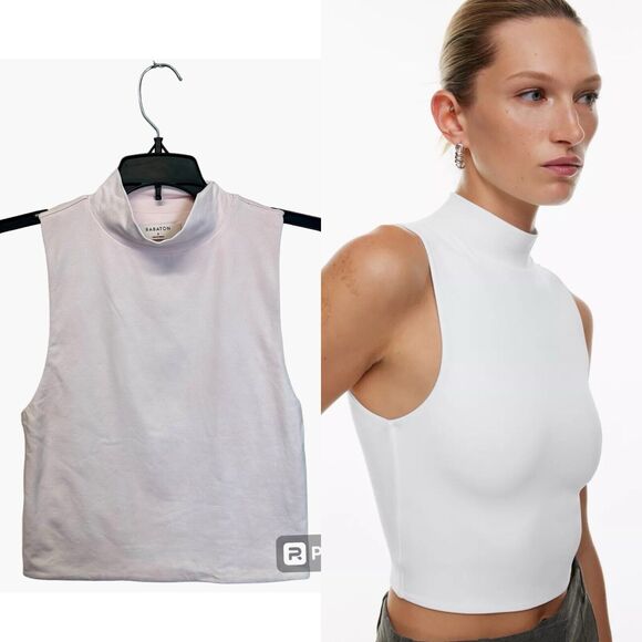 Aritzia Babaton Tank Top Womens Small Pink Knit‎ Cropped Mockneck Sleeveless - Picture 1 of 9